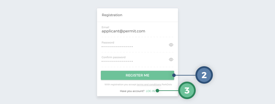 Registračný formulár s tagmi číslo 2 a 3